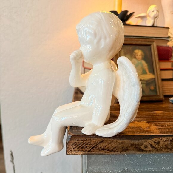 Vintage Shelf Sitting Thumb Sucking Angel Baby Cherub Sits Anywhere - Picture 7 of 16